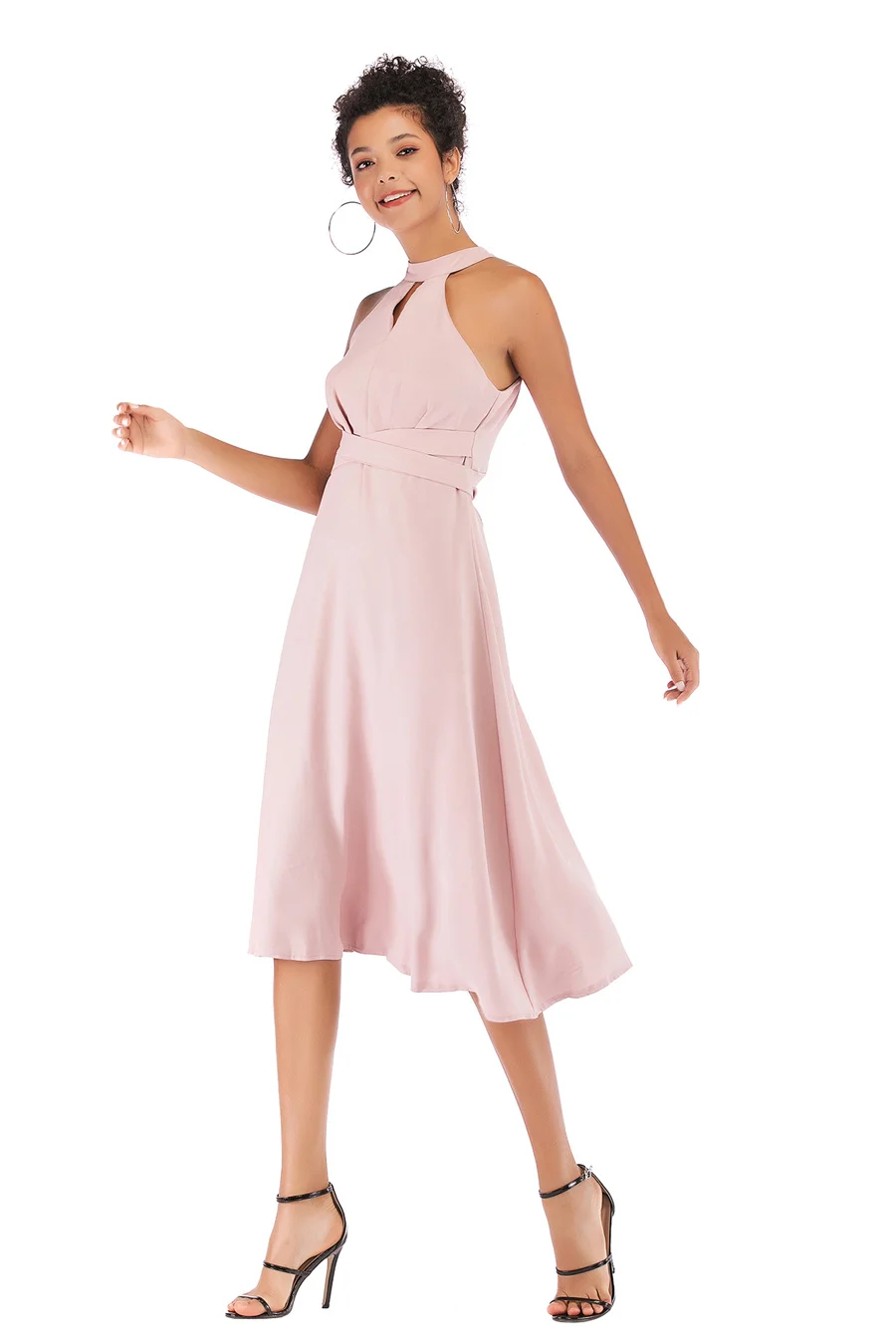 Gladiolus Sexy Halter Women Summer Dress Sleeveless Belt Tunic Pink Midi Chiffon Dress Women 2019 Ladies Party Dresses Sundress (9)