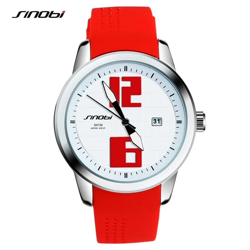 SINOBI 8140 модные спортивные часы Топ люксовый бренд часы мягкий силиконовый ремешок большие руки кварцевые наручные часы для мужчин и женщин Подарки - Цвет: 11S8140G03
