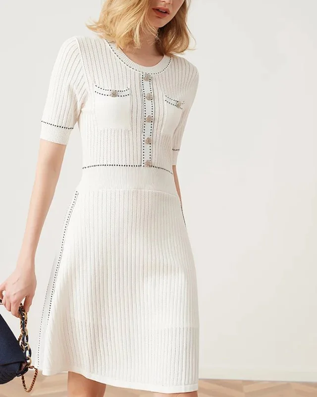 

Navy/Blue Women 2019 Viscose Blend Knitting Patchwork Short Mini Dress