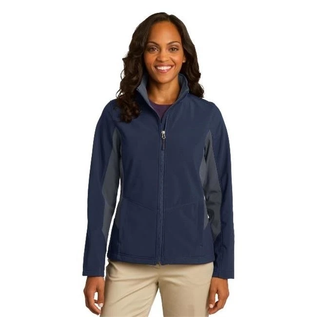 Port Authority L318 Ladies Core Colorblock Soft Shell Jacket Dress Blue Navy & Battleship Grey - Large