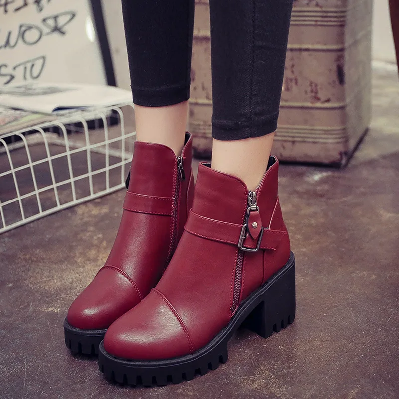 

Fashion European Style Black Ankle Boots Flats Round Toe Back Zip Martin Boots Genuine leather Woman Shoes jko90
