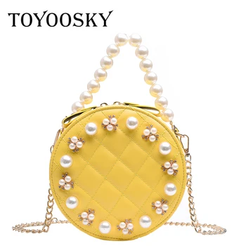 

TOYOOSKY Round Crossbody Bags For Women 2019 Design Pearl Diamond Mini Handbag Female Chain Messenger Bags Small Circle Tote