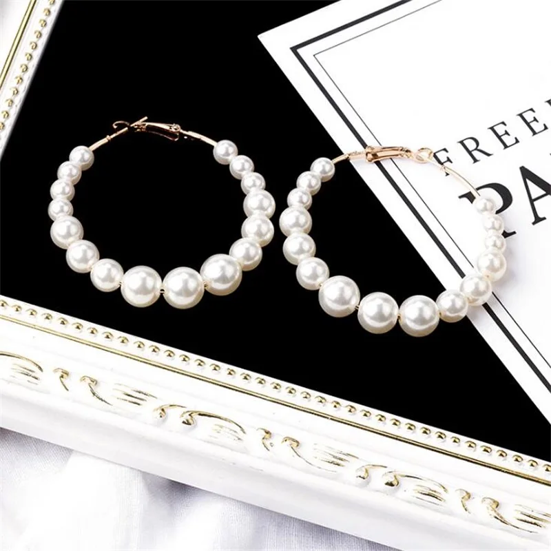 

2019 Korean Fashion geometric Round Long Dangle earrings Temperament C shape Simulation Pearl Jewelry Women Ear Accessories