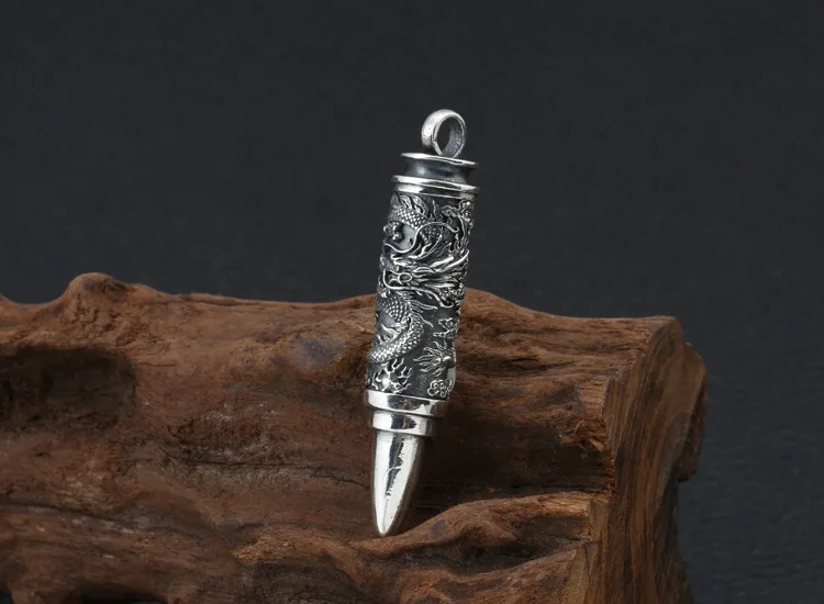 S925 стерлингового серебра Винтаж тайское Серебряное ожерелье Кулон Личности пластины Дракон патронташ Для мужчин и Для женщин кулон
