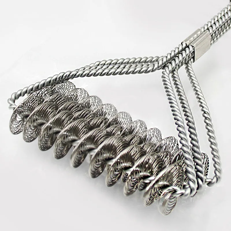 .Stainless Steel Barbecue Grill Cleaner Brush Three Wire Spring With Handle Durable Non-stick Cleaning Brush BBQ Tools lin2276