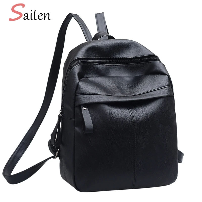 High Quality PU Leather Women Backpack Fashion Solid School Bags For Teenager Girls Large Capacity Casual Women Black Backpacks