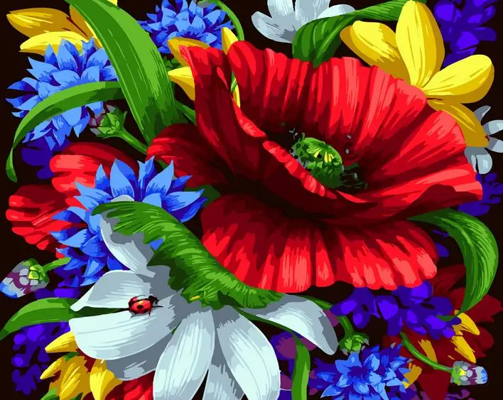 

2017 Big Red Flower Picture On Wall Acrylic Paint By Numbers Diy Painting By Numbers Children Gift Coloring By Numbers