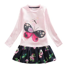 Новое платье для девочек платья принцессы с большой бабочкой для девочек, хлопковые платья до колена с длинными рукавами для девочек Одежда для маленьких детей