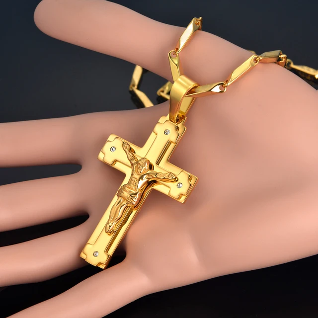 jesus crosses pendant necklaces gold color men women jewelry
