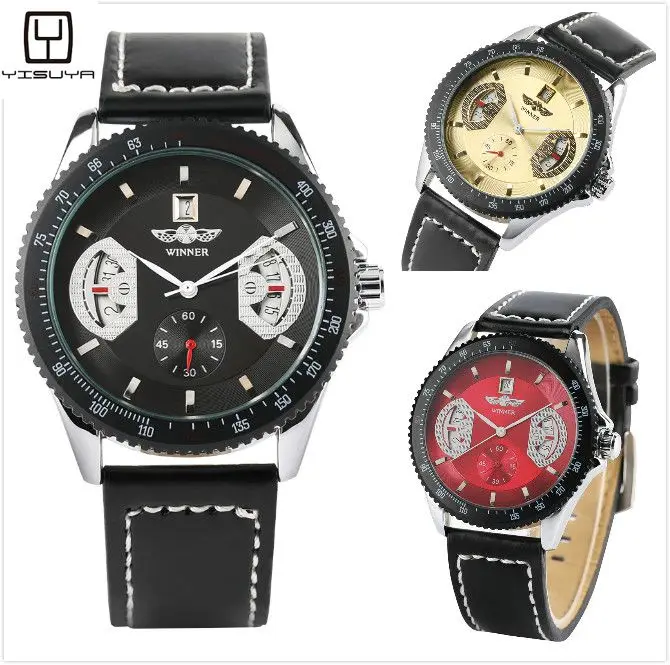 

Men Business Automatic Mechanical Watch Fashion Black Leather Band Mechanical Watches for Teenagers Analog Watch for Man