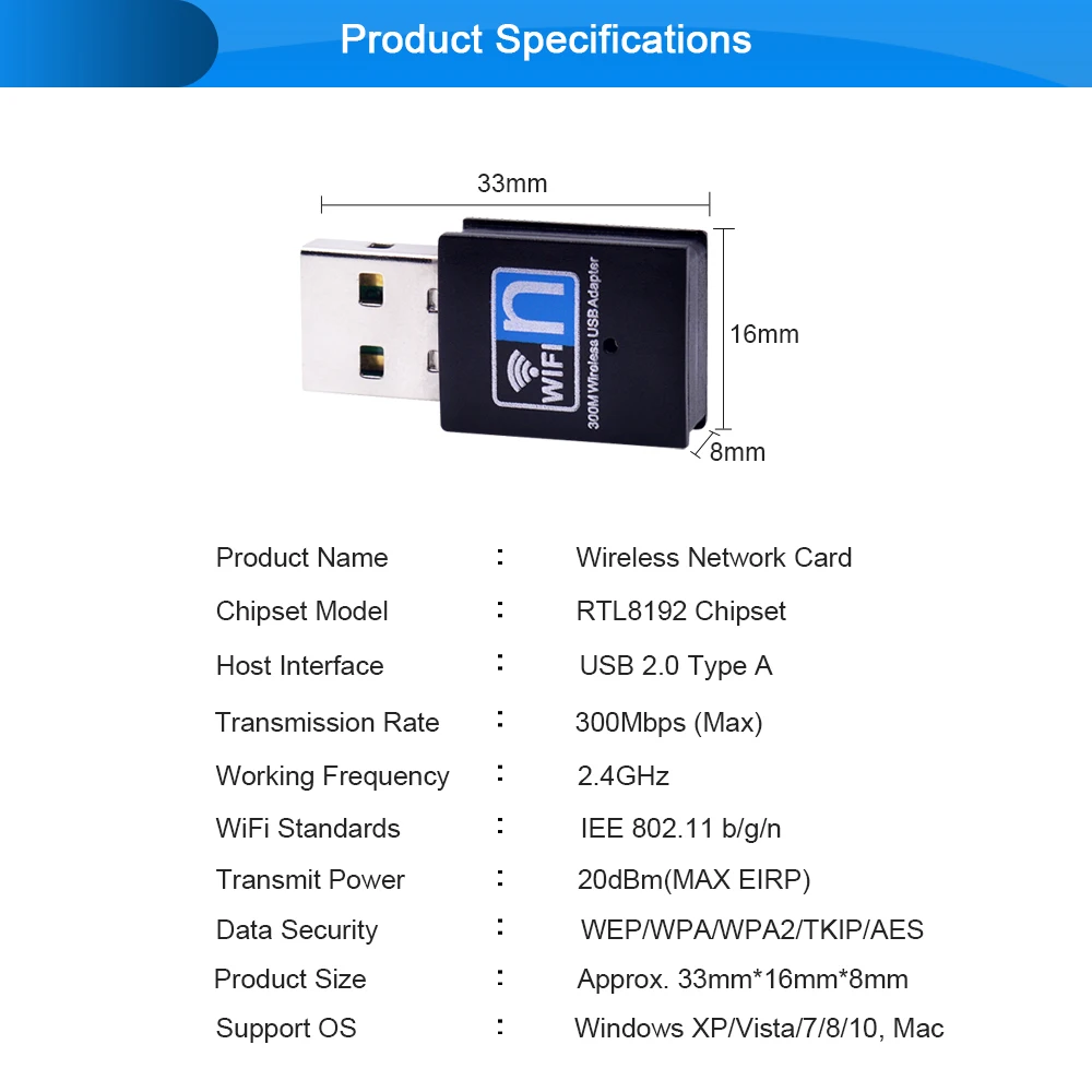 CHIPAL 300 Мбит/с мини USB WiFi адаптер беспроводная сетевая карта 802.11n/g/b Антенна PC LAN Ethernet Wi-Fi приемник для Windows Mac