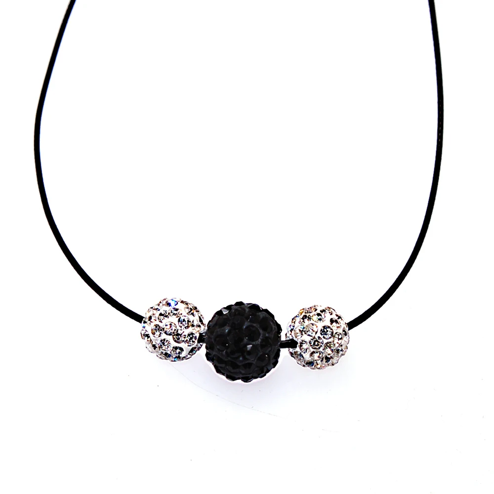 Deco Oval Crystal Pendant Gray Crystal Pave Disco Ball Bead Necklace