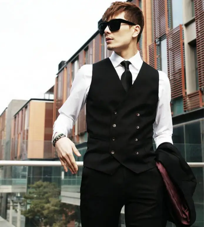 New Wedding Dress High-quality Goods Cotton Men's Fashion Design Suit Vest / Grey Black High-end Men's Business Casual Suit Vest