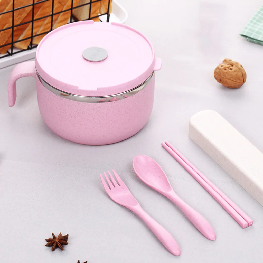 

Wheat Straw Noodle Bowl Handle Food Fruit Container Kitchen Rice Soup Bowl May#09