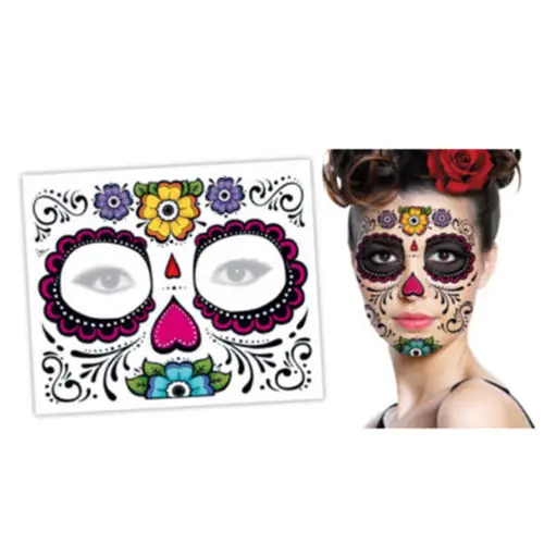 

Long Lasting Easy to Remove Face Mask Sugar Unique Skull Temporary Tattoo Floral Design Face Mask