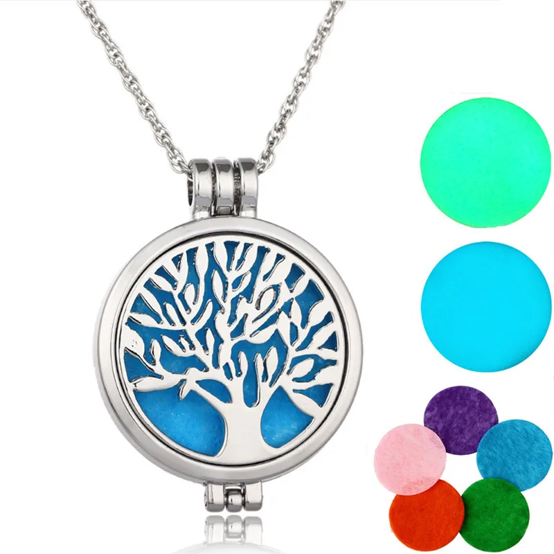 

Caxybb Brand Tree of Life Silver Necklace Pendant Medallion Essential Oils of Aromatherapy Diffuser Necklace Luminous necklace