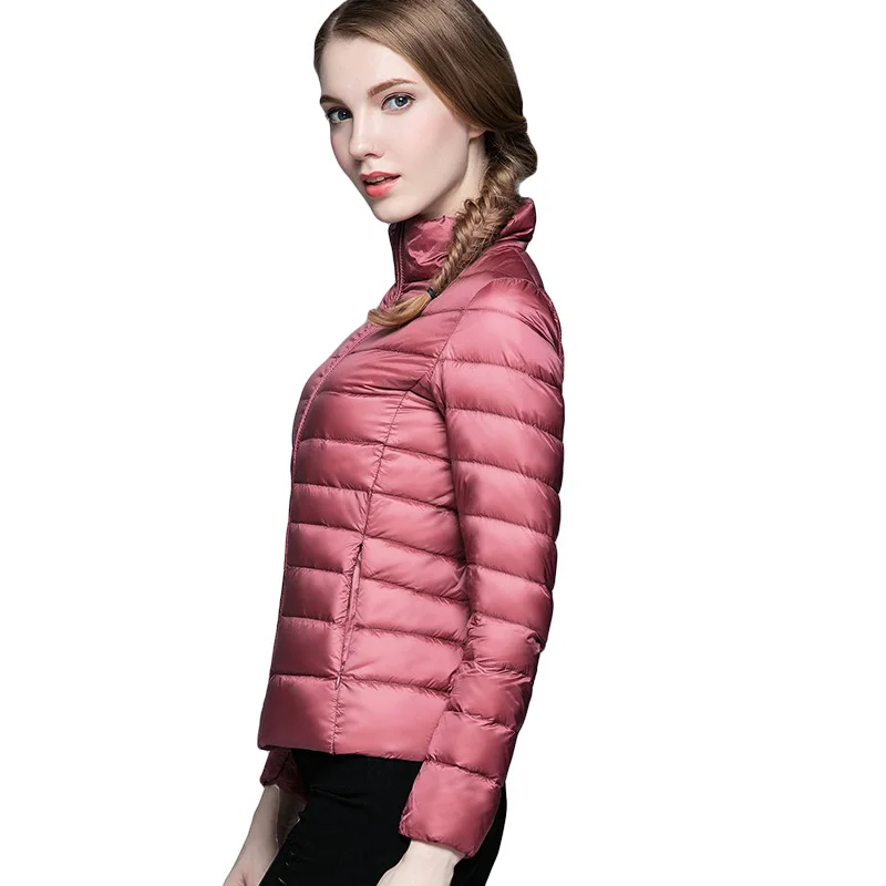 Зимний женский ультра легкий пуховик, 90% утиный пух, повседневные куртки с длинным рукавом, теплое пальто, тонкая парка, женская брендовая Осенняя верхняя одежда - Цвет: Pink