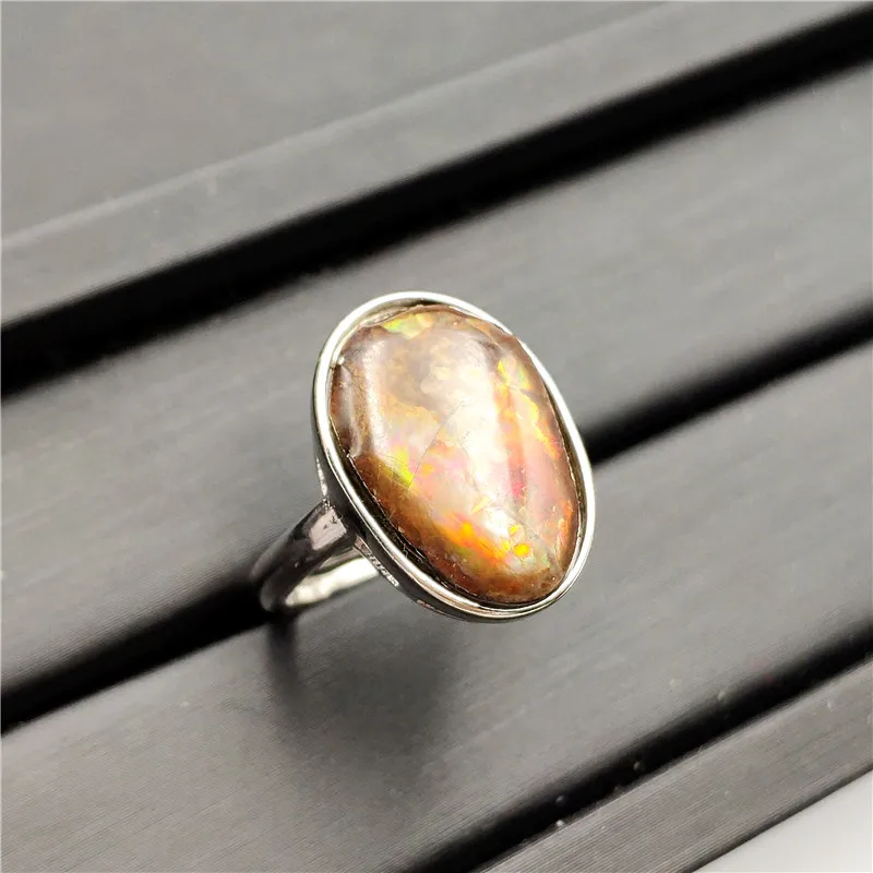 Natural Colorful Ammonite Ammolite Ring (3)