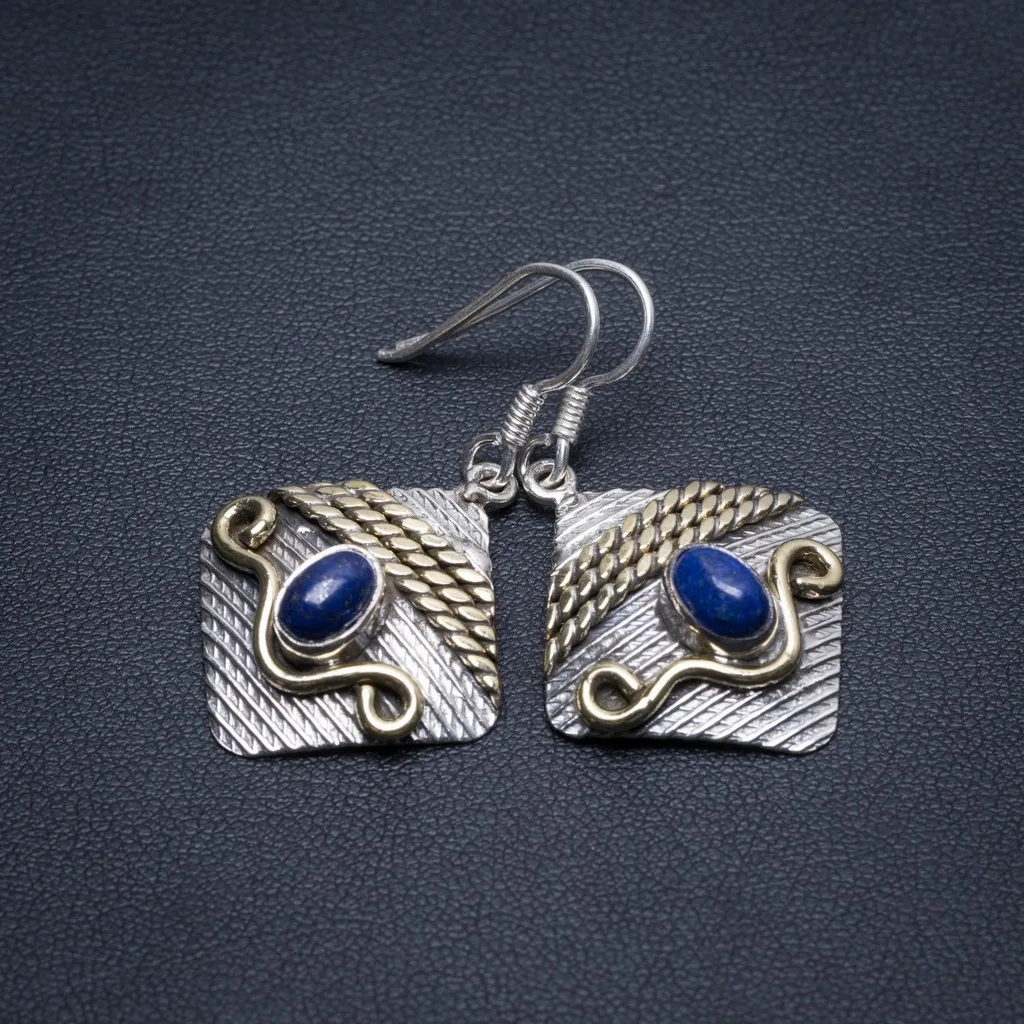 

Natural Two Tones Lapis Lazuli Handmade Mexican 925 Sterling Silver Earrings 1 1/2" S1626