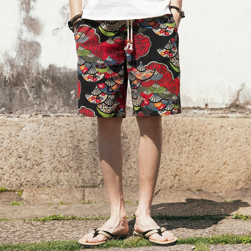 Пляжные шорты, мужские Летние Гавайские льняные шорты, свободные прямые удобные шорты с завязками, повседневные мужские шорты в стиле хип-хоп, мужские шорты, M-5XL