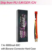 HRB Lipo 2S 7.4V Battery 6000mah 60C Max 120C T plug to 4.0mm Bullet Hard Case For RC 4X4 1/10 1/8 Car Boat RC Parts