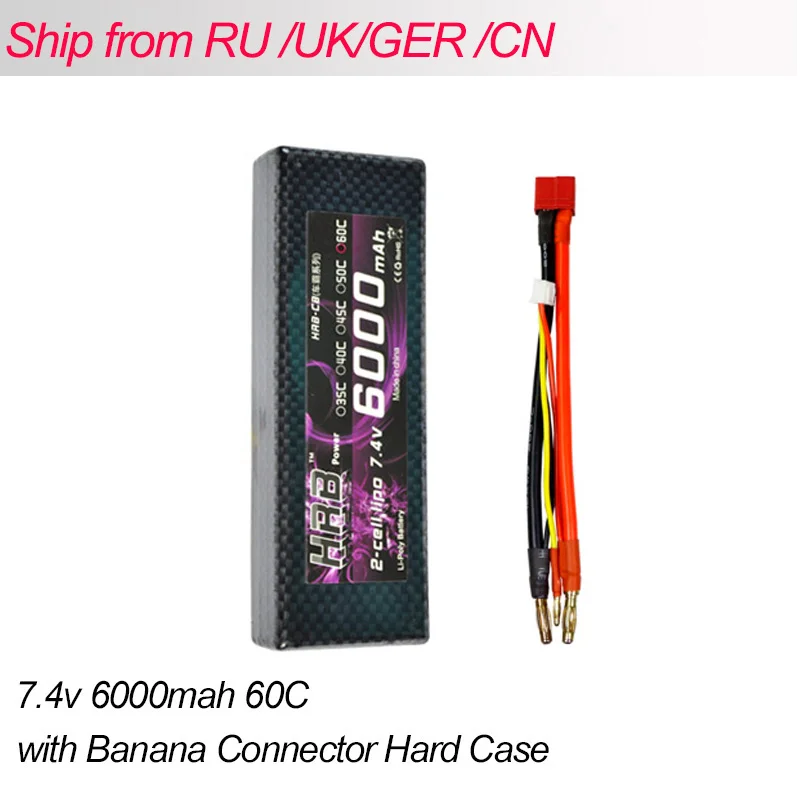 HRB Lipo 2S Battery 7 4V 6000mah 60C Max 120C Hard Case Banana Connector RC Battery