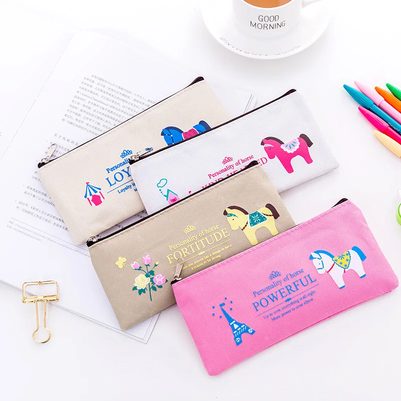Cute Pony Horse Canvas Pencil Cases