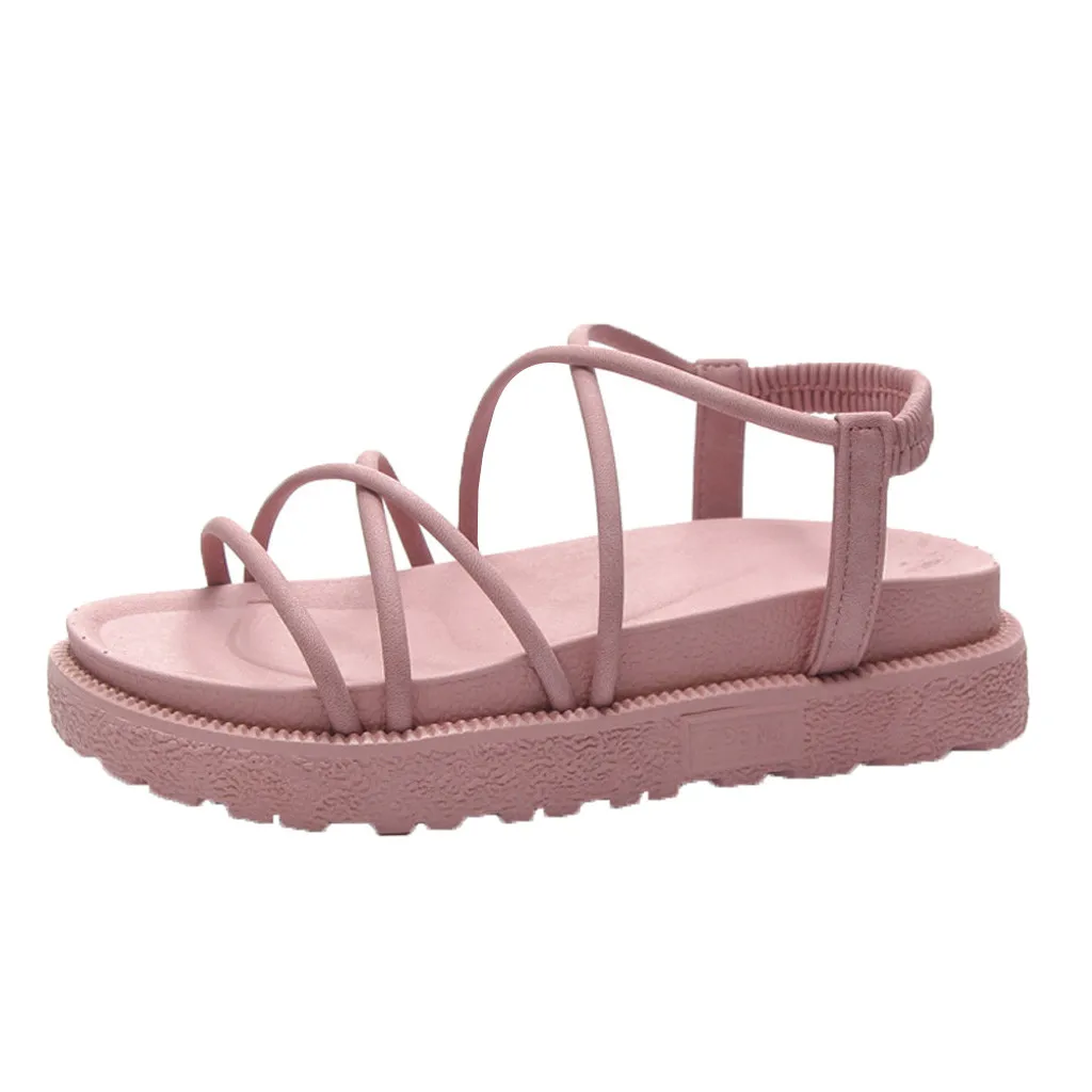 Г. женская обувь в римском стиле сандалии на плоской подошве с толстой подошвой летние сандалии с открытым носком и эластичной лентой высокого качества - Цвет: Pink