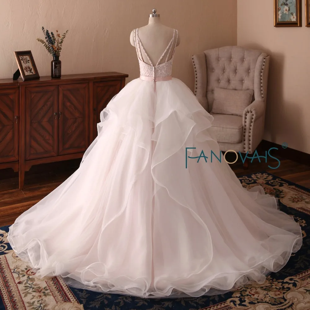Светло-розовые свадебные платья принцесса бисер свадебные платья спагетти Vestido de Novia Robe de Mairee тюль свадебные платья