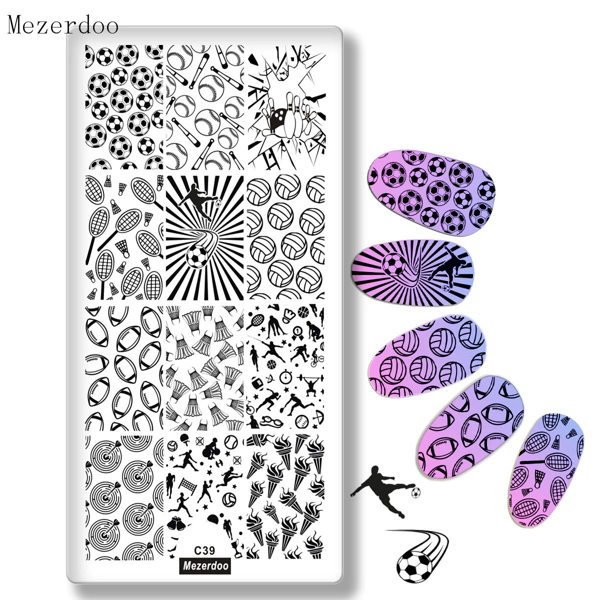 

Sports Theme Stamping Template Football Basketball Badminton Game Pattern Nail Polish Printer Manicure Decoration Stamping Tools