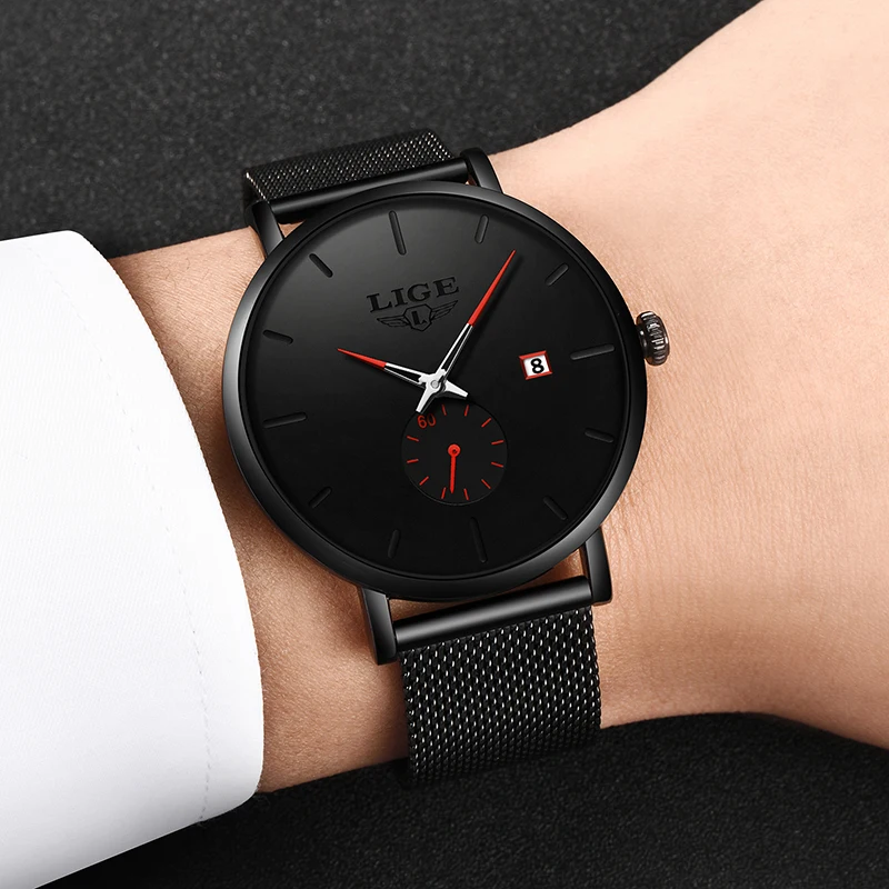 

Relojes LIGE Mens Watches Male Fashion Top Brand Luxury Stainless Steel Mesh belt Quartz Watch Men Casual Sport Waterproof Watch