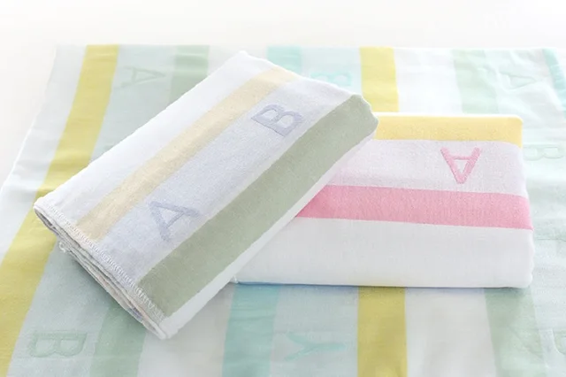 thin summer new born baby kids bath towel striped letter as summer blanket cover letter