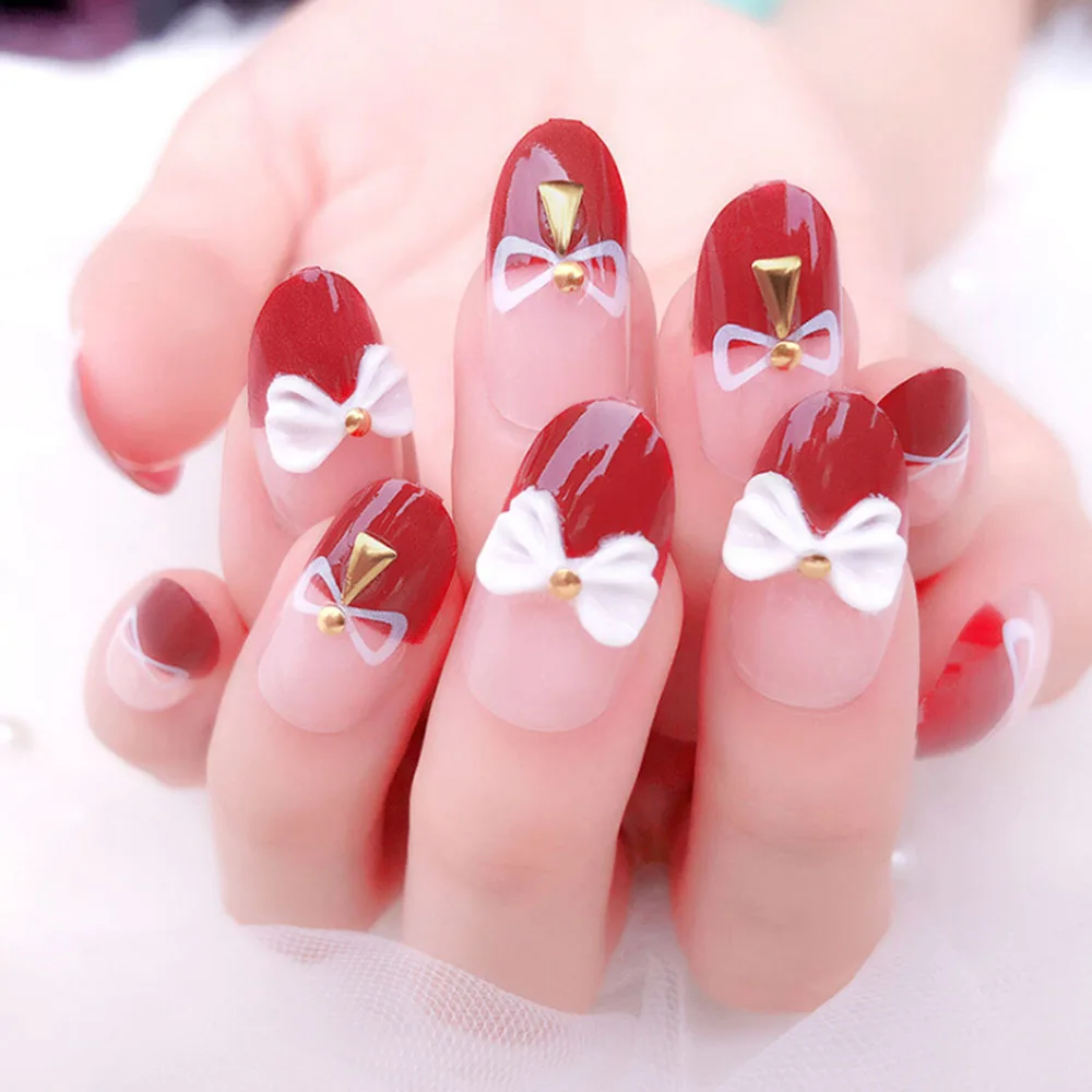 

24pcs/set 3D Bling Nail Art Jewelry Wedding Bridal Glitter Rhinestone French Nail Art False Nails Patch Flower Decor