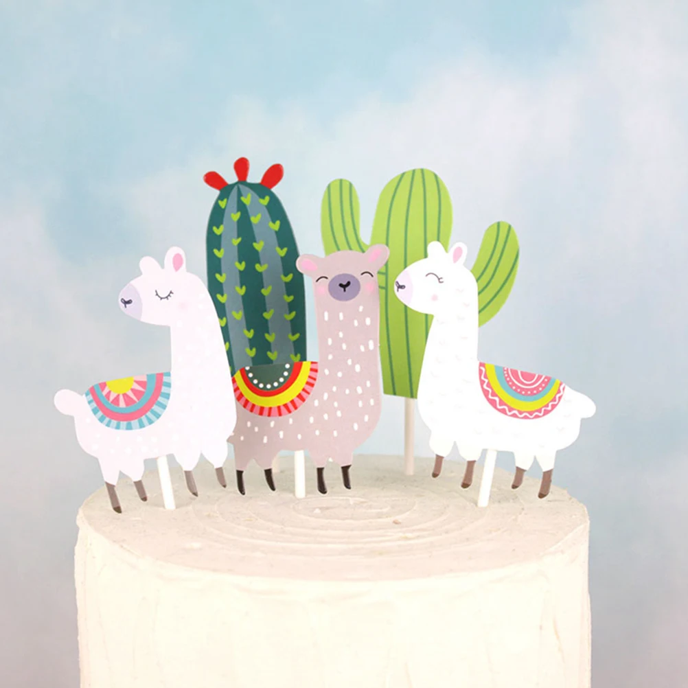 

25pcs Cute Cake Topper Paper Cactus Alpaca Cake Decorating Topper Cupcake Toppers Insert Fruit Picks Dessert Table Decor Party