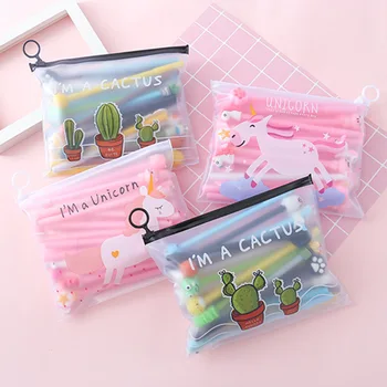 

Cute Transparent Unicorn Cactus Pencil Case With 20 pens stationery set for boys girls Gift school supplies