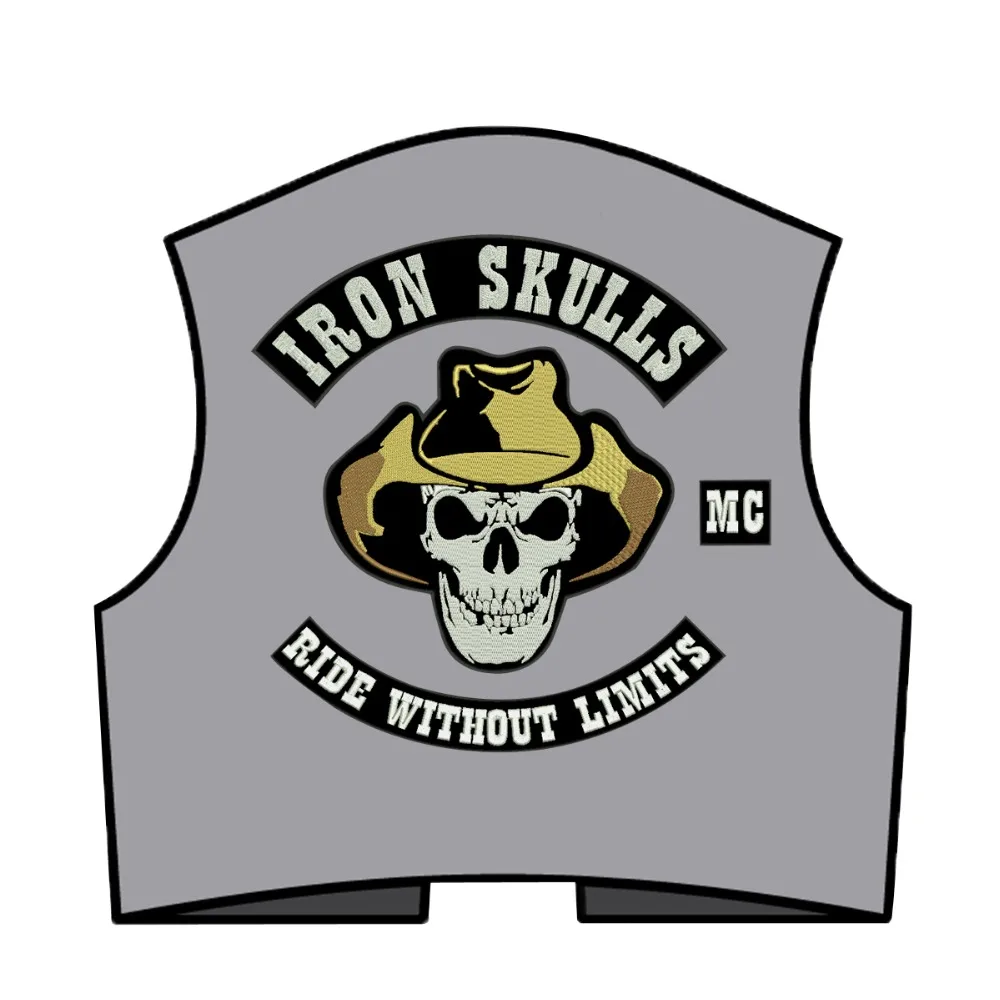 IRON SKULLS Motorcycle Vest Biker Embroidered Iron On Back of Jacket Patch Black twill fabric Free Shipping DIY Eco-Friendly1 (3)