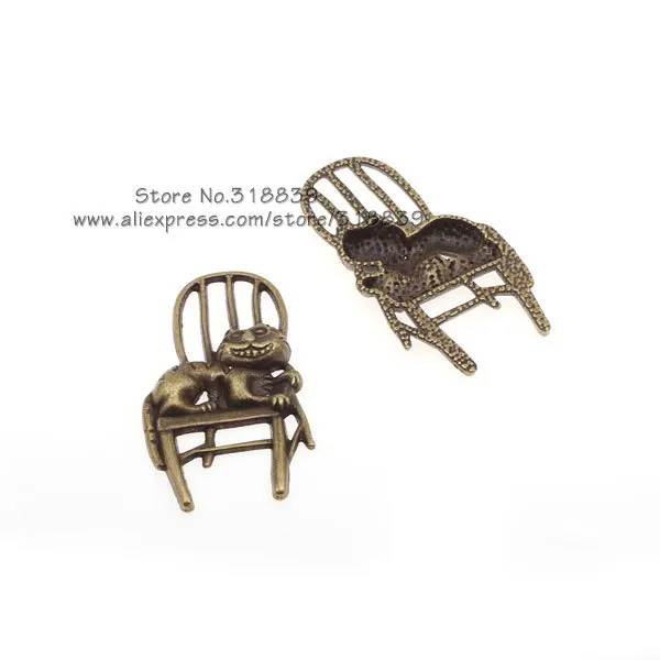 New Vintage Chair Cat Charm Antique Bronze Metal Zinc Alloy Trendy Pendant Diy Components 22*41mm 20pcs 6129