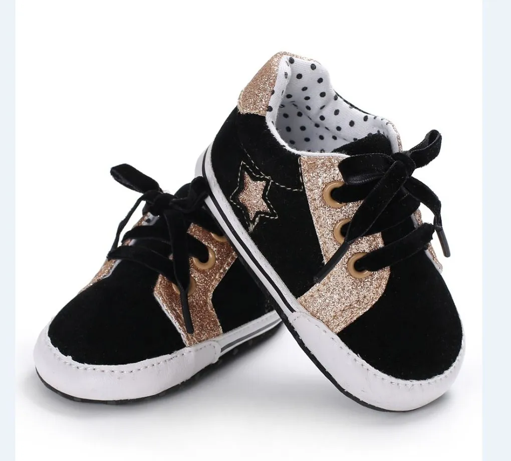 Обувь для новорожденных мальчиков и девочек на мягкой подошве со шнуровкой, детские кроссовки, повседневная обувь для мальчиков 0-18 месяцев - Цвет: Черный