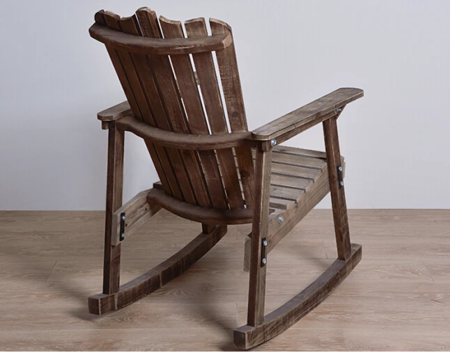 Outdoor Furniture Wooden Rocking Chair Rustic American Country Style Antique Vintage Adult Large Garden Rocker Armchair Rocker