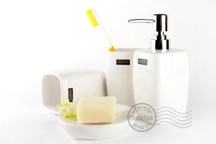 

Brief style ceramic bathroom set 4 pieces set bathroom supplies smooth outline cuboid shape white beige black colors