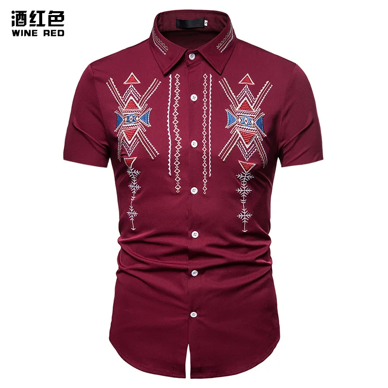 FFXZSJ Летняя мода тотем вышитые рубашки slim fit короткий рукав Camisas в 2018 новая кнопка Повседневная рубашка Этническая рубашка для мужчин
