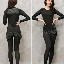 Новинка года Костюм для занятия йогой спортивной леди спортивный костюм девушки камуфляжная футболка с короткими рукавами комплект