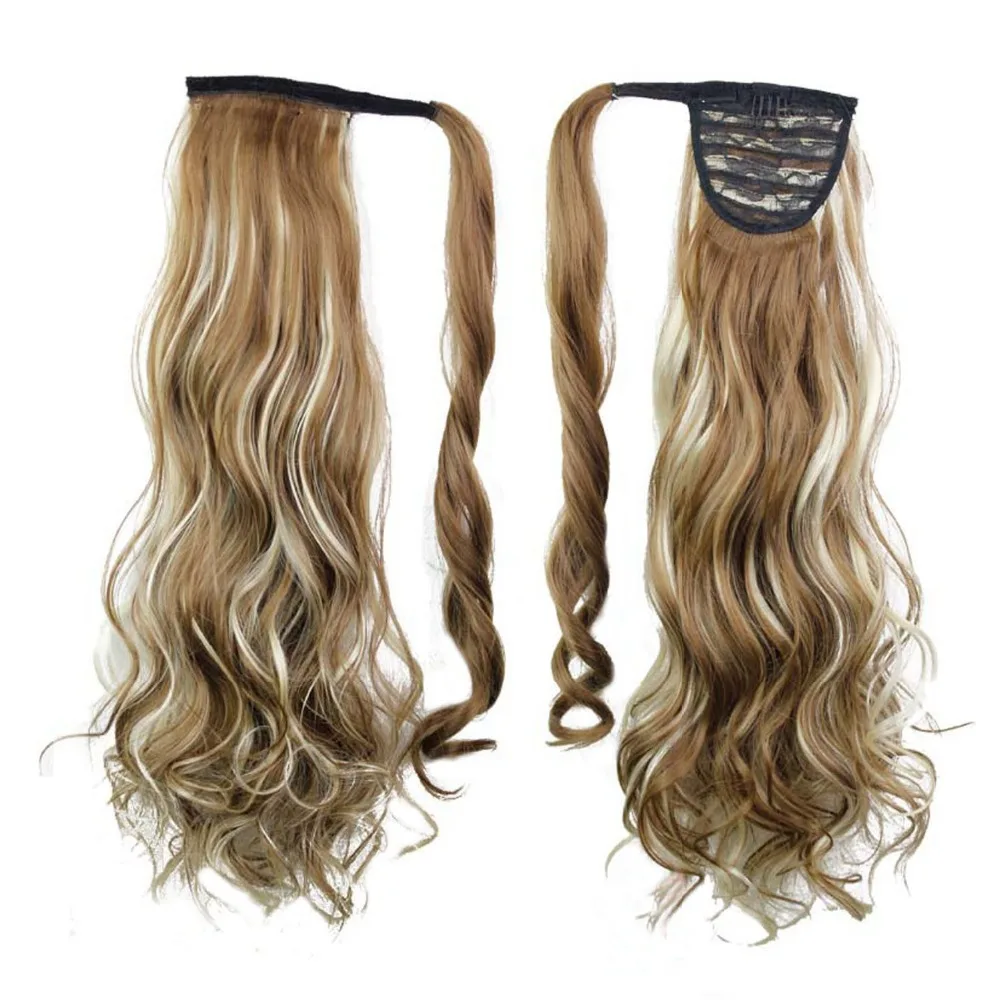 Luxury for Braiding Synthetic Hair 22inch 120g Long Wavy High Temperature Fiber Drawstring Wrap Around Ponytail Hairpieces