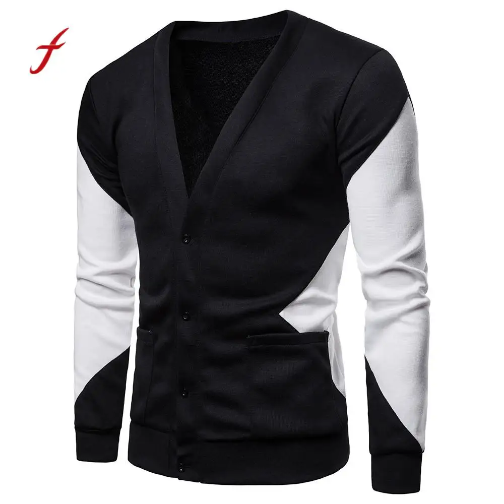 

Feitong 2018 New Arrival Men Cardigan Autumn Casual Patchwork Long Sleeve Knit Sweaters Top Pullover men cardigan masculino /PT