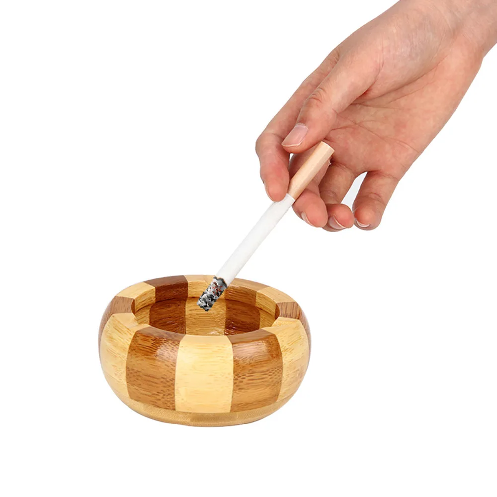 Buy Creative Wooden Ashtray With Lid Round Handmade