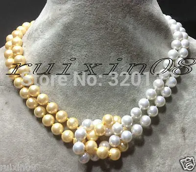 

Wholesale Natural wo color, two rows of yellow, white shell pearl necklace 17 Unusual Fine Bridal Silver hook Free Shipping