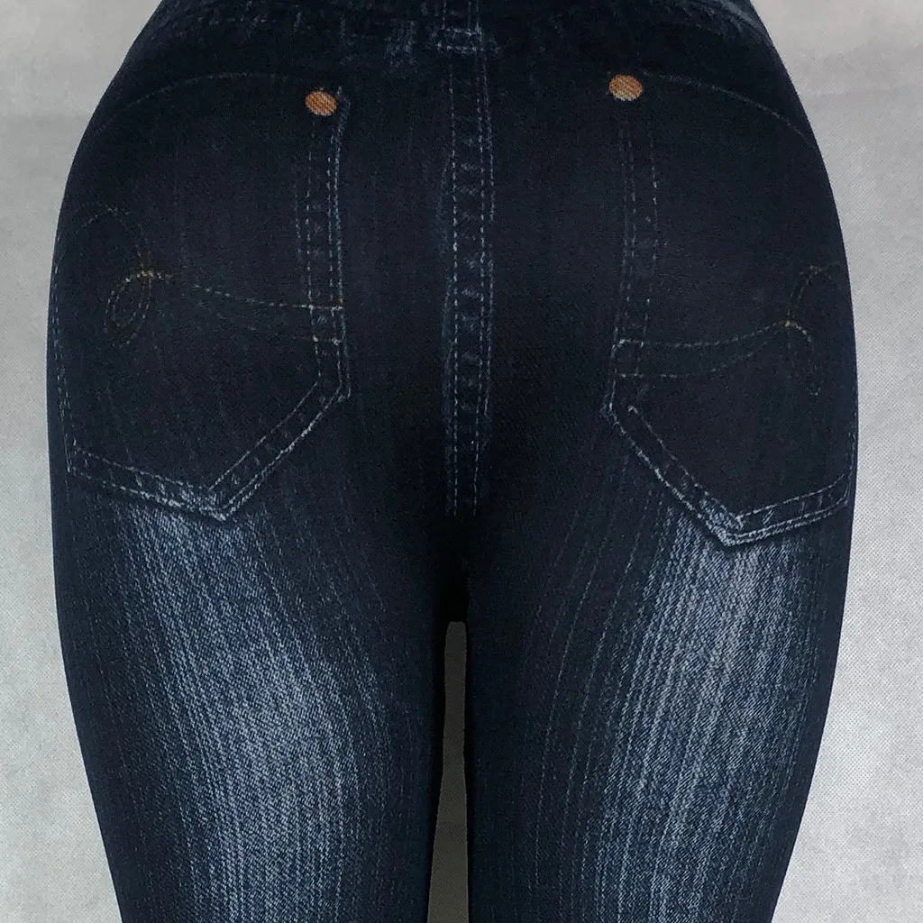 Для женщин Имитация Denim Skinny Йога Брюки, эластичные Леггинсы Бесшовные Джинсовые Леггинсы mallas deportivas mujer cortas# G4