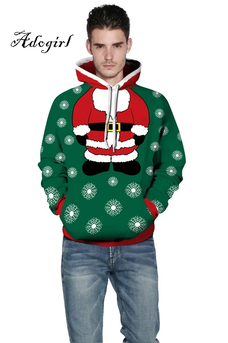 Adogirl 2017 Christmas Women Men Santa Claus Snowflake 3d Print Hooded Sweatshirt-2