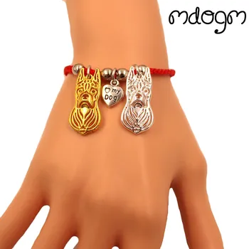 

Boxer Dog Animal Charm Bracelet For Women Men Couple Love Rope Male Female Pearl Red Heart Black Girls New Cute Fashion