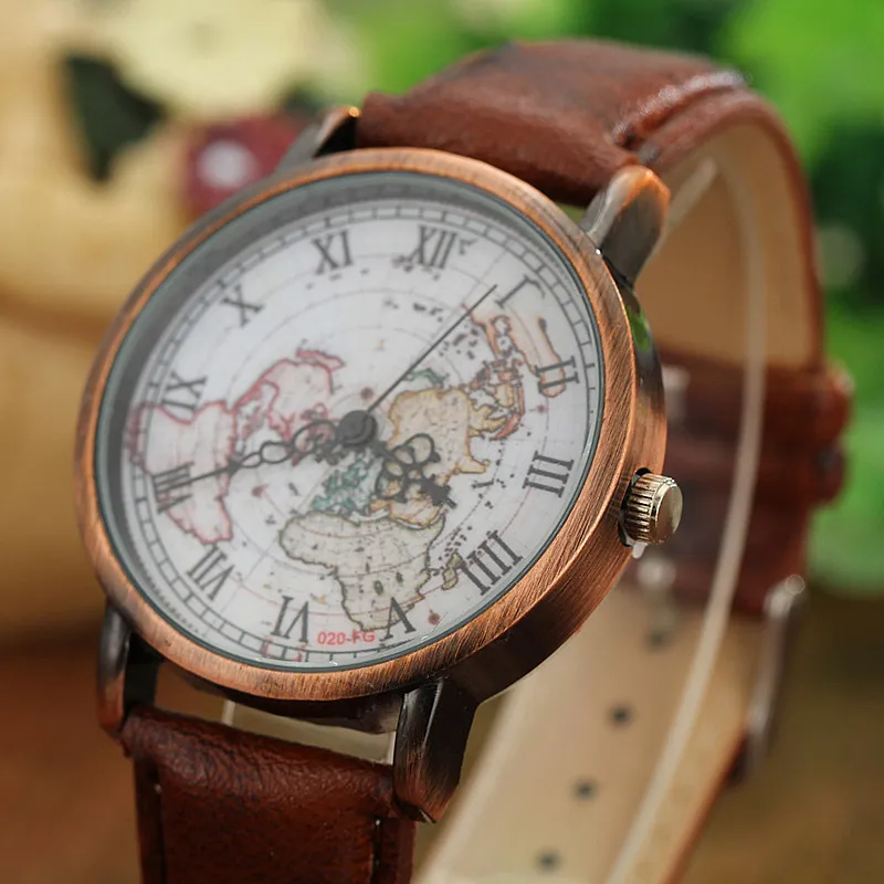 Vintage Men S Watch Casual Leather Wrist Watches World Map Rome